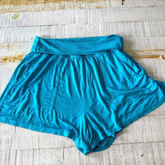aerie Pants - Aerie Soft Flowy Shorts size Large Foldover Waist Pockets Turquoise Blue Lounge